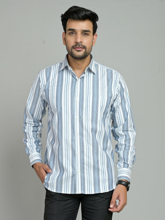 Men Regular Fit Striped Button Down Collar Casual Shirt