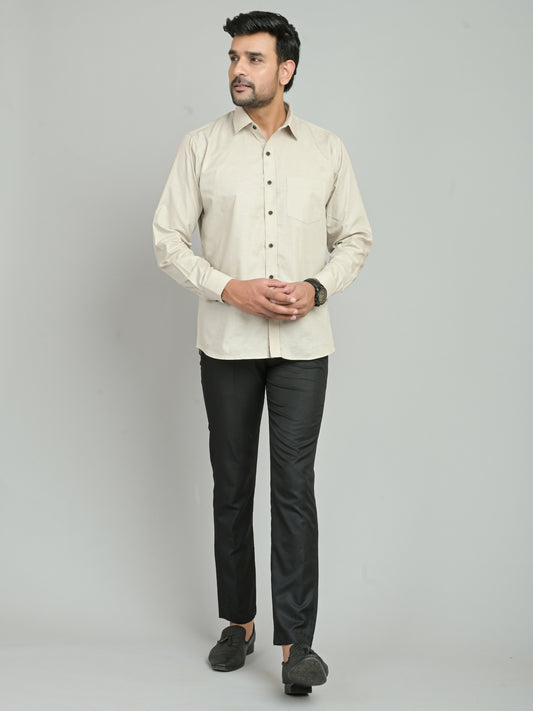 MEN'S LT BEIGE SOLID SLIM FIT SHIRT