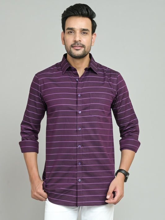Men Regular Fit Striped Button Down Collar Casual Shirt