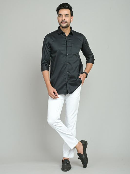 Men's Cotton Light Black Solid Full Sleeve Shirt
