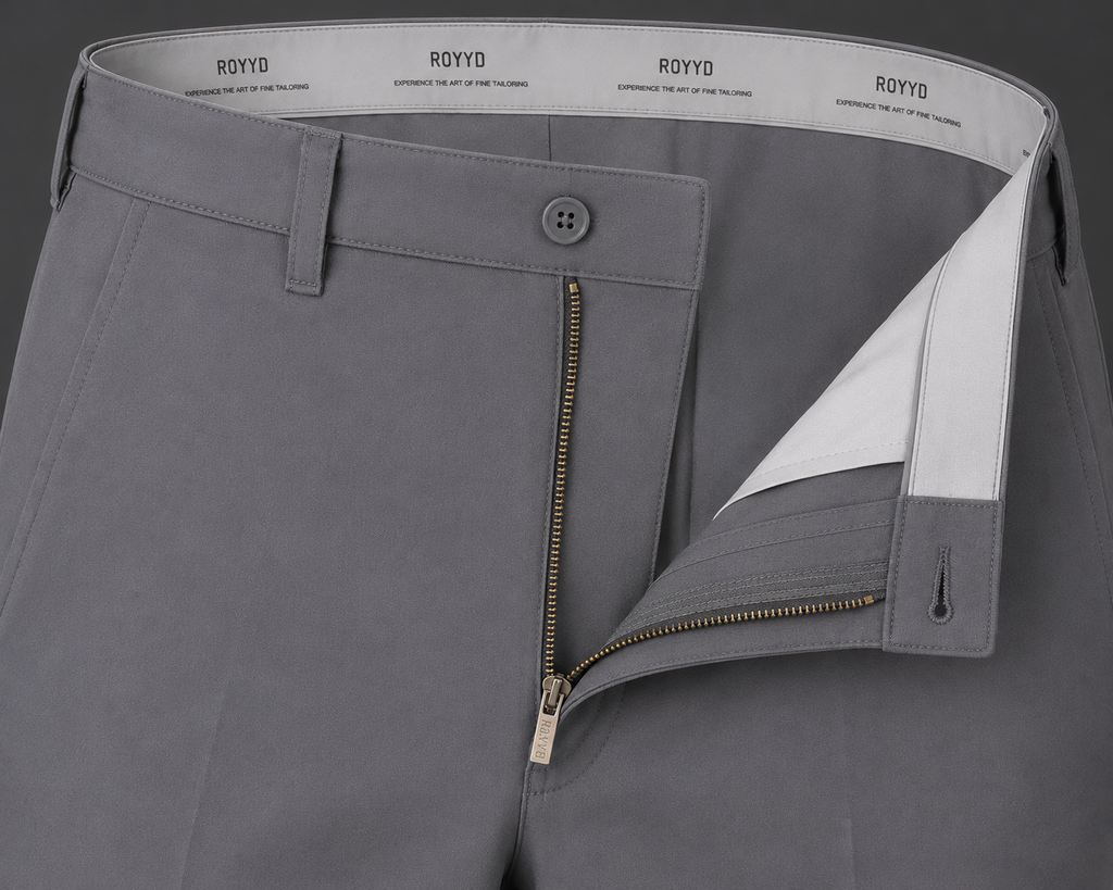 ROYYD Men's Silver Grey 100% Cotton Formal Trousers