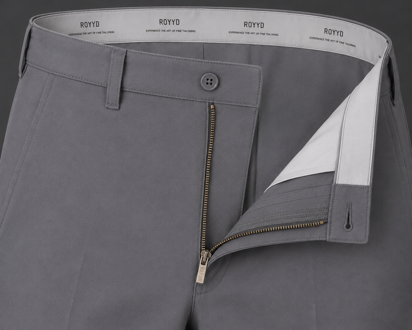 ROYYD Men's Silver Grey 100% Cotton Formal Trousers