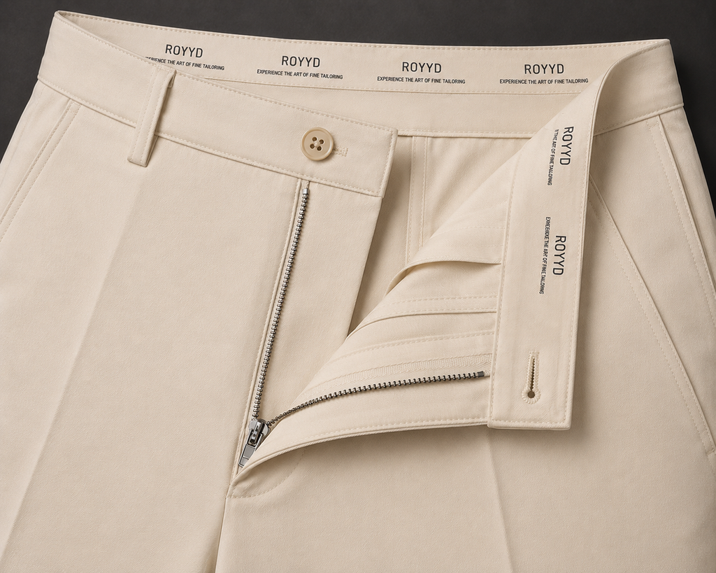 ROYYD Men's Beige 100% Cotton Formal Trousers