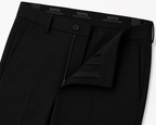 Black formal trousers by ROYYD, tailored fit with smooth fabric and classic design, suitable for professional or formal occasions.