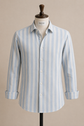 ROYYD tailored linen striped shirt with a classic collar and button closure, lightweight and breathable for casual or formal wear.