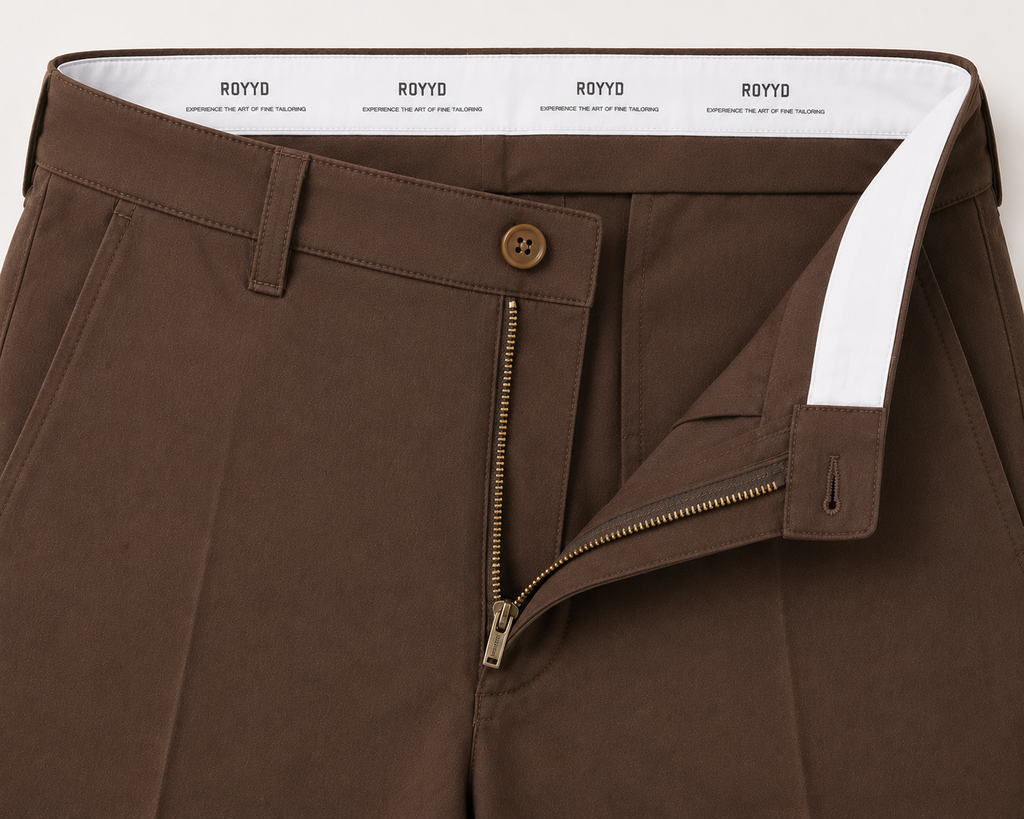 ROYYD Men's Brown 100% Cotton Formal Trousers