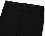 Black formal trousers by ROYYD, tailored fit with sleek fabric, shown on a hanger with a clean background.