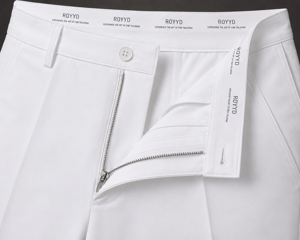 ROYYD Men's White 100% Cotton Formal Trousers
