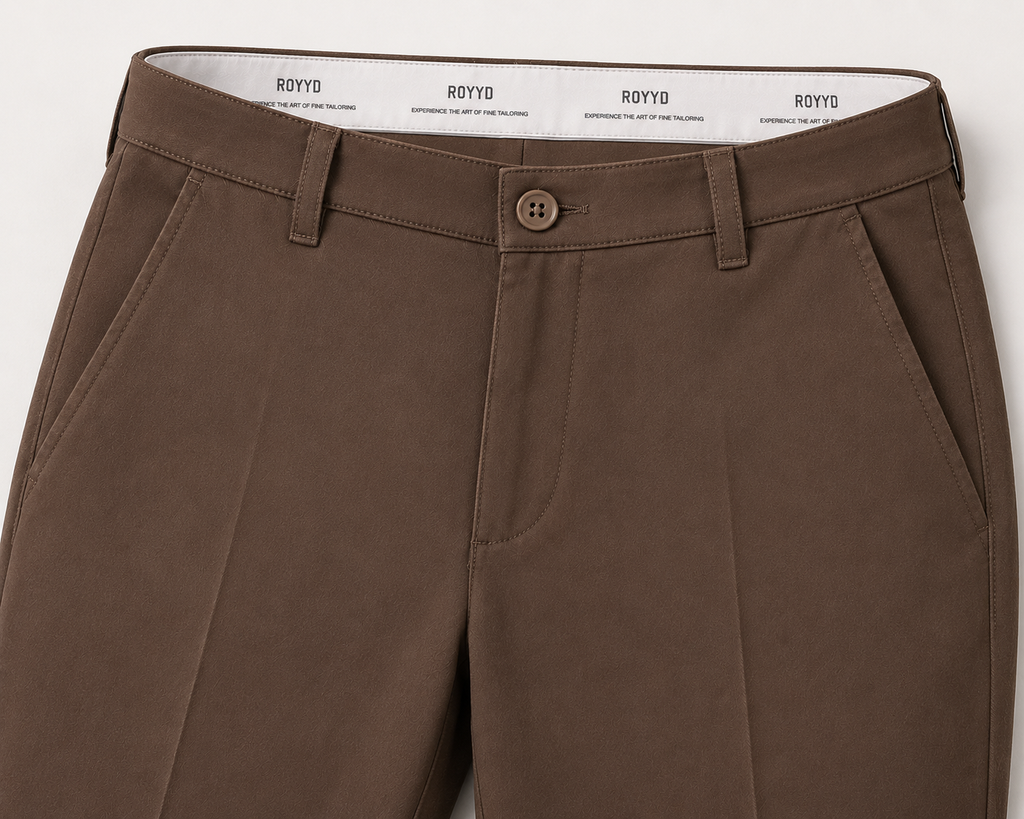 ROYYD Men's Brown 100% Cotton Formal Trousers