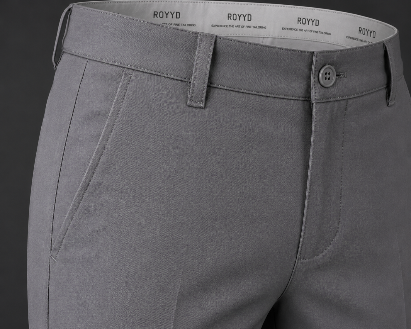 ROYYD Men's Silver Grey 100% Cotton Formal Trousers