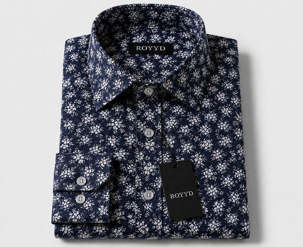 ROYYD Giza cotton printed casual shirt with short sleeves and button-down front, featuring a vibrant Giza pattern.
