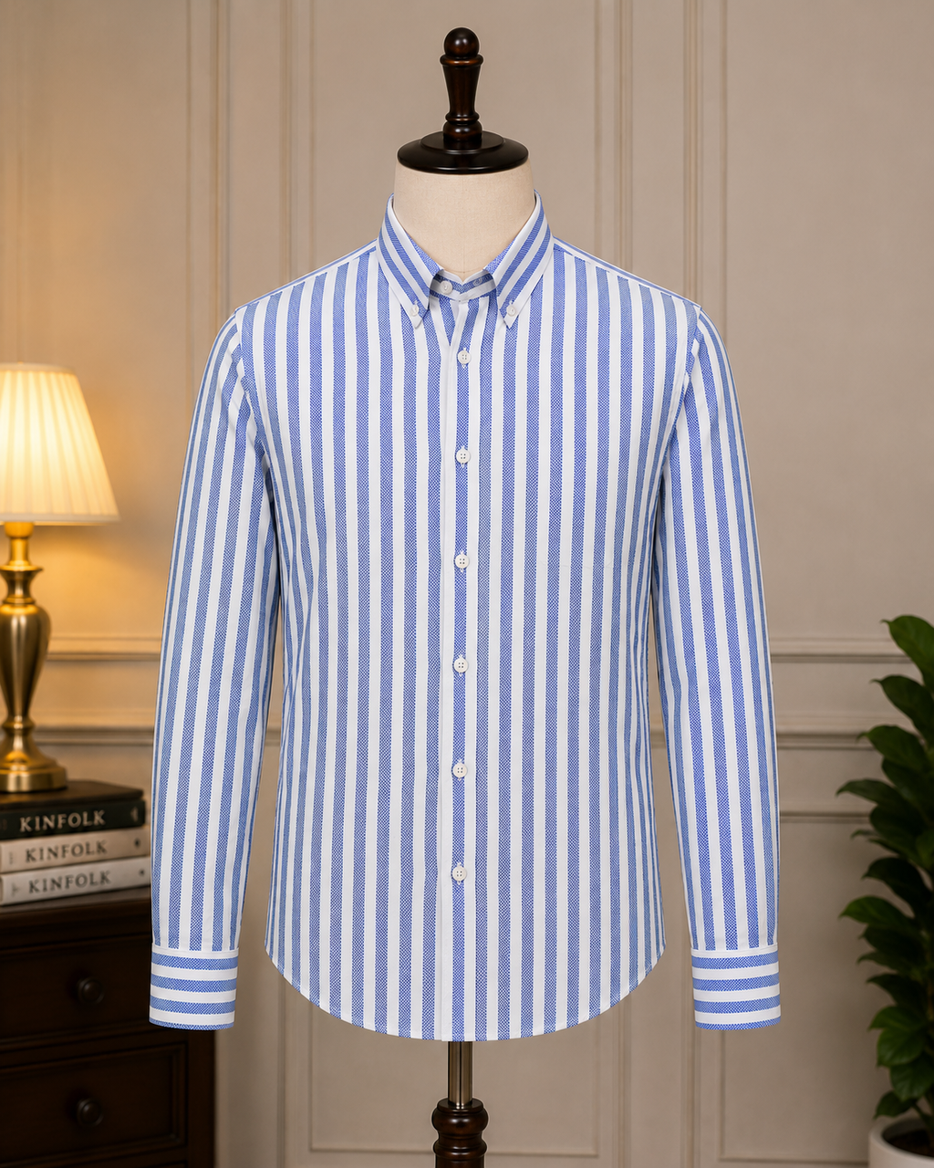ROYYD Giza Premium Stripe Shirt displayed on a hanger, showcasing its classic striped design and tailored fit.
