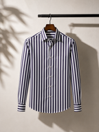 ROYYD Giza premium stripe shirt featuring classic design, white and navy stripes, and a tailored fit for stylish casual wear.