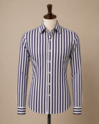 ROYYD Giza Premium Stripe Shirt in black and white with classic collar and long sleeves, displayed flat on white background.
