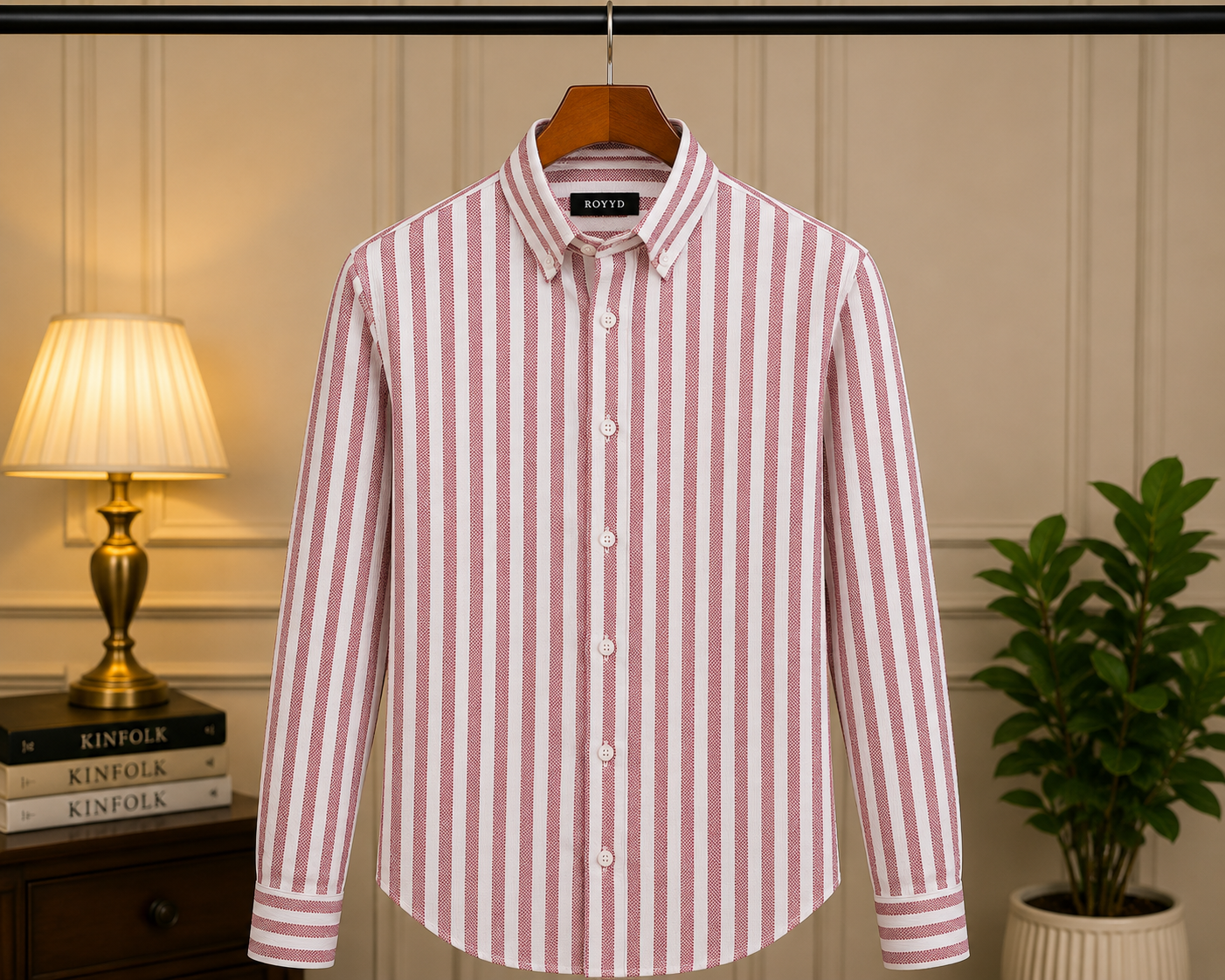 ROYYD Giza premium stripe shirt featuring a stylish design, displayed flat with visible collar and button details.