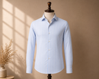 ROYYD Giza premium stripe shirt featuring a classic button-up design with blue and white stripes, tailored fit, and collar.