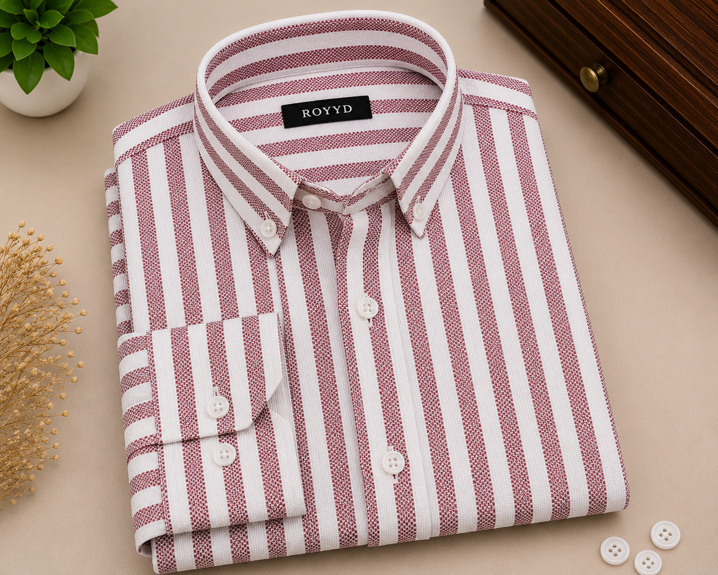 ROYYD Giza premium stripe shirt showing a stylish button-up design with bold vertical stripes in a close-up view.