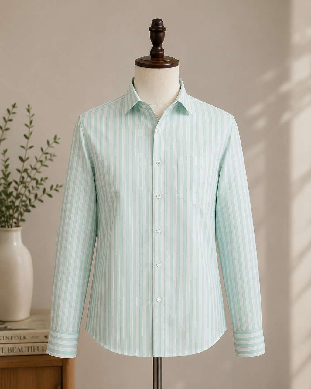 ROYYD Giza premium stripe shirt featuring a classic design with blue and white stripes, long sleeves, and a tailored fit.