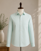 ROYYD Giza premium stripe shirt featuring a classic design with blue and white stripes, long sleeves, and a tailored fit.