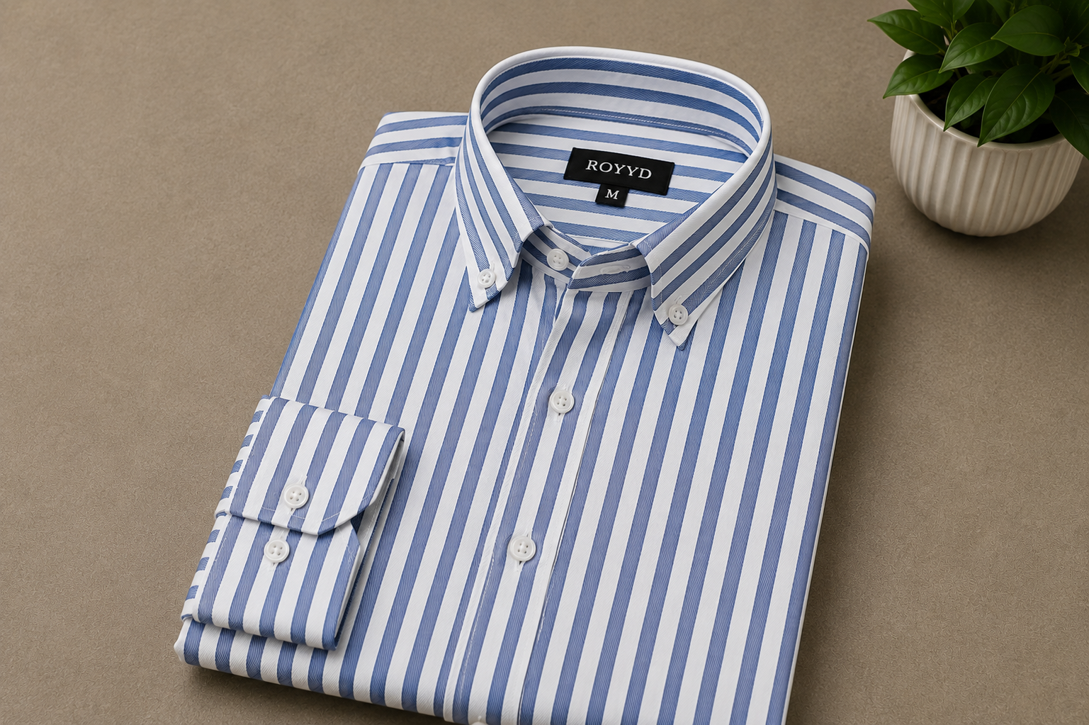 ROYYD Giza premium stripe shirt, men's casual button-up shirt with stylish vertical stripes and a classic collar on a white background.