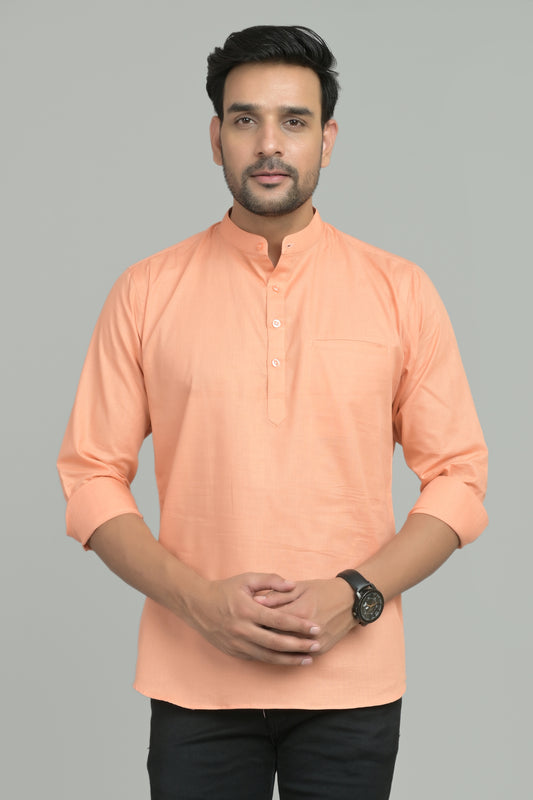 MEN ORANGE TEXTURED SLIM FIT CASUAL KURTA