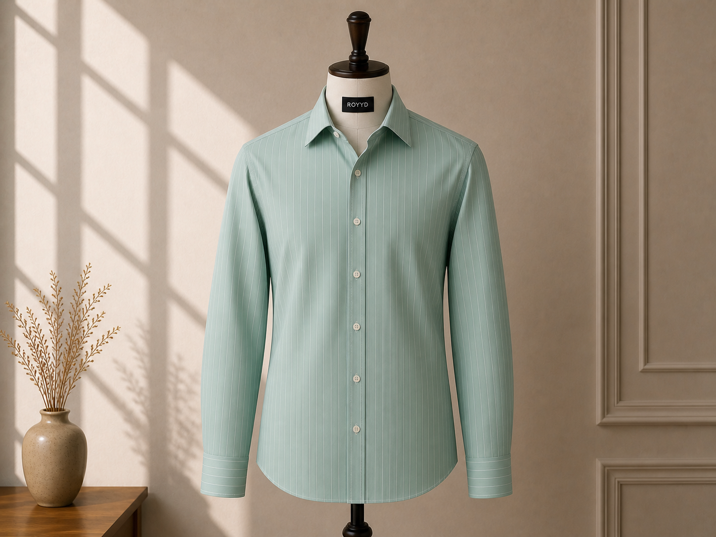 ROOYD Giza Strip printed premium formal shirt with a classic collar and button-down front, showcasing stylish Giza stripe pattern.