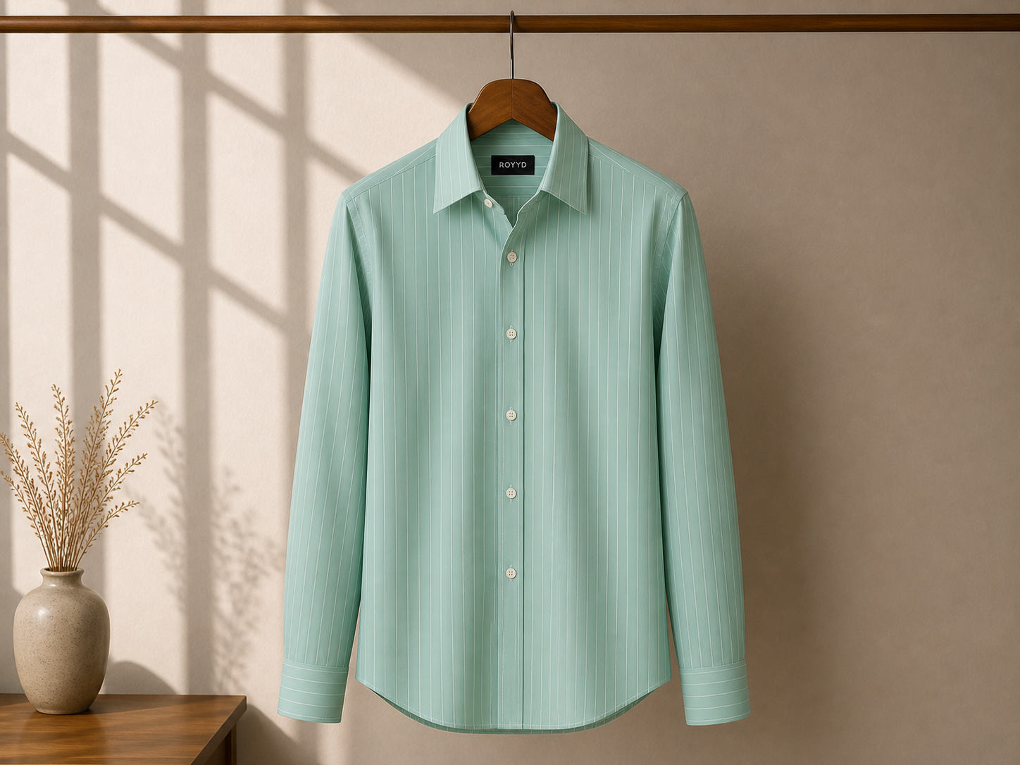 ROOYD Giza Strip printed premium formal shirt, men's long sleeve shirt with classic collar and stylish print, made by ROOYD.