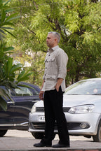 ROYYD Linen Stripe Hunting Shirt with Black Italian Lycra Trousers