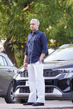 ROYYD Navy Blue Linen Hunting Shirt with Cotton Trousers