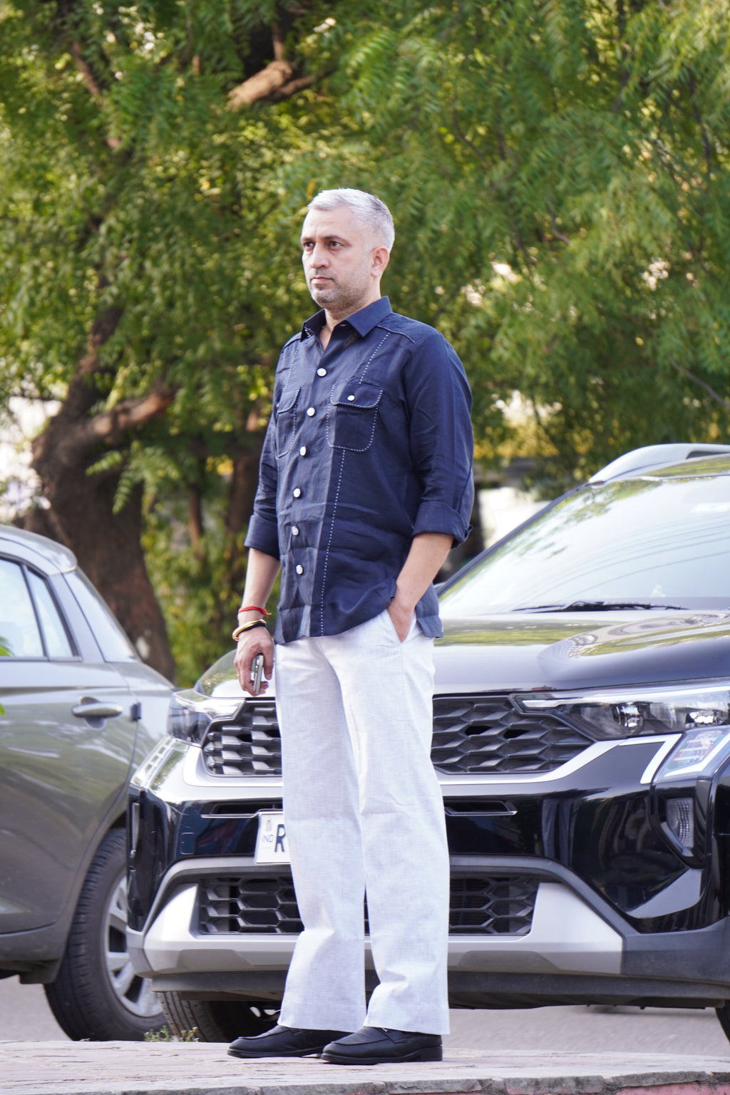 ROYYD Navy Blue Linen Hunting Shirt