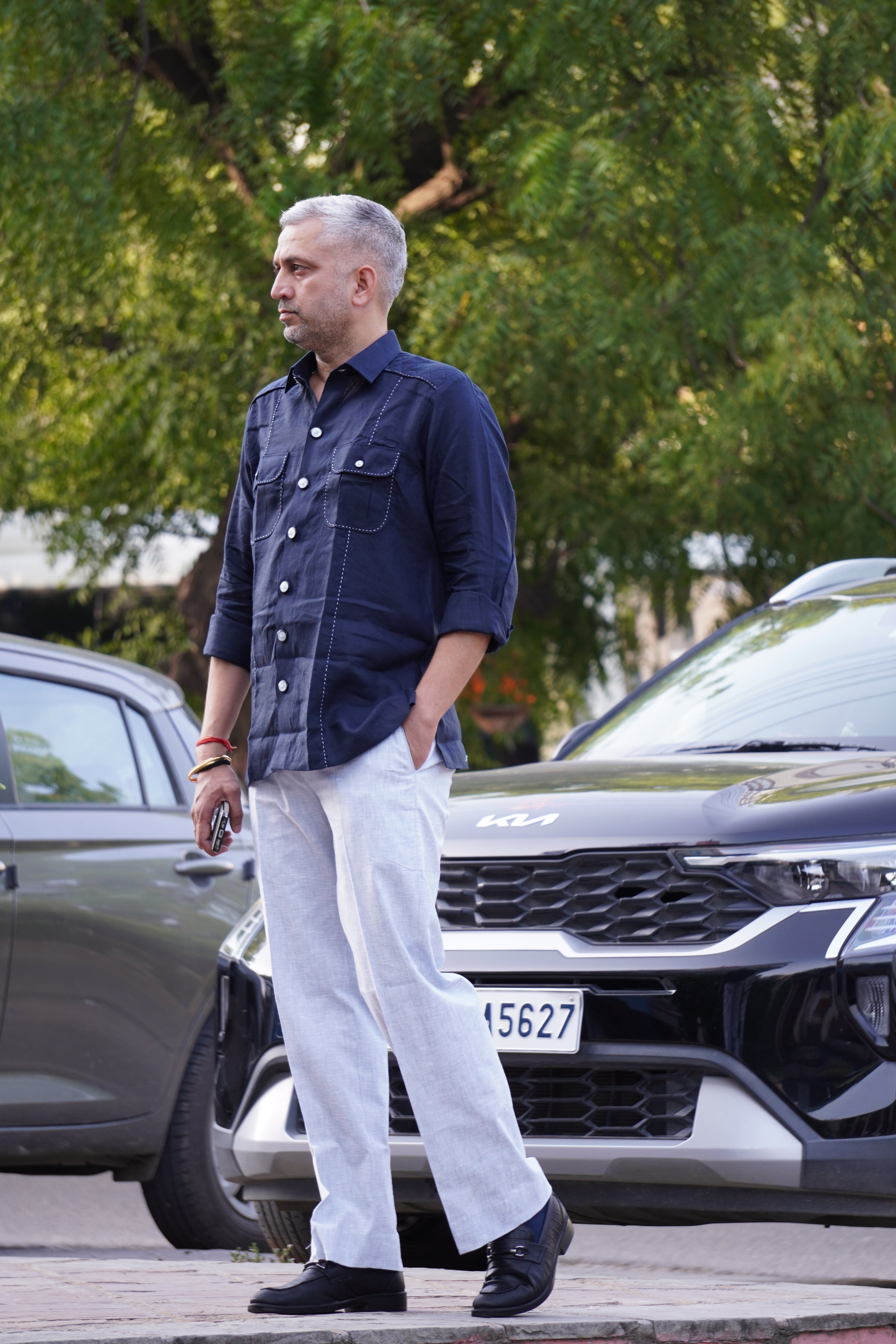 ROYYD Navy Blue Linen Hunting Shirt