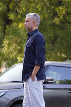 ROYYD Navy Blue Linen Hunting Shirt with Cotton Trousers