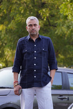 ROYYD Navy Blue Linen Hunting Shirt