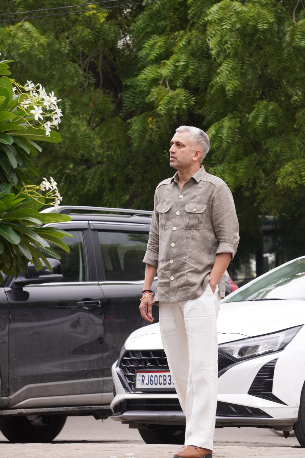 ROYYD Olive Green Linen Hunting Shirt with Linen Trousers