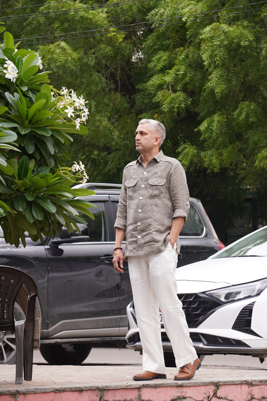 ROYYD Olive Green Linen Hunting Shirt