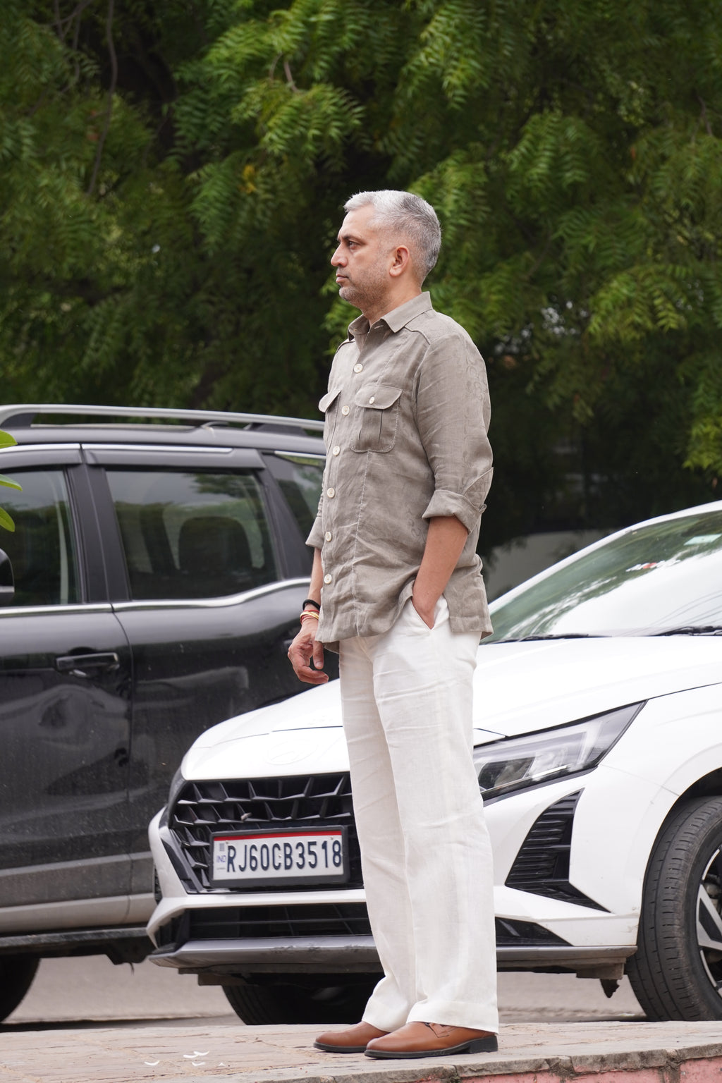 ROYYD Olive Green Linen Hunting Shirt with Linen Trousers