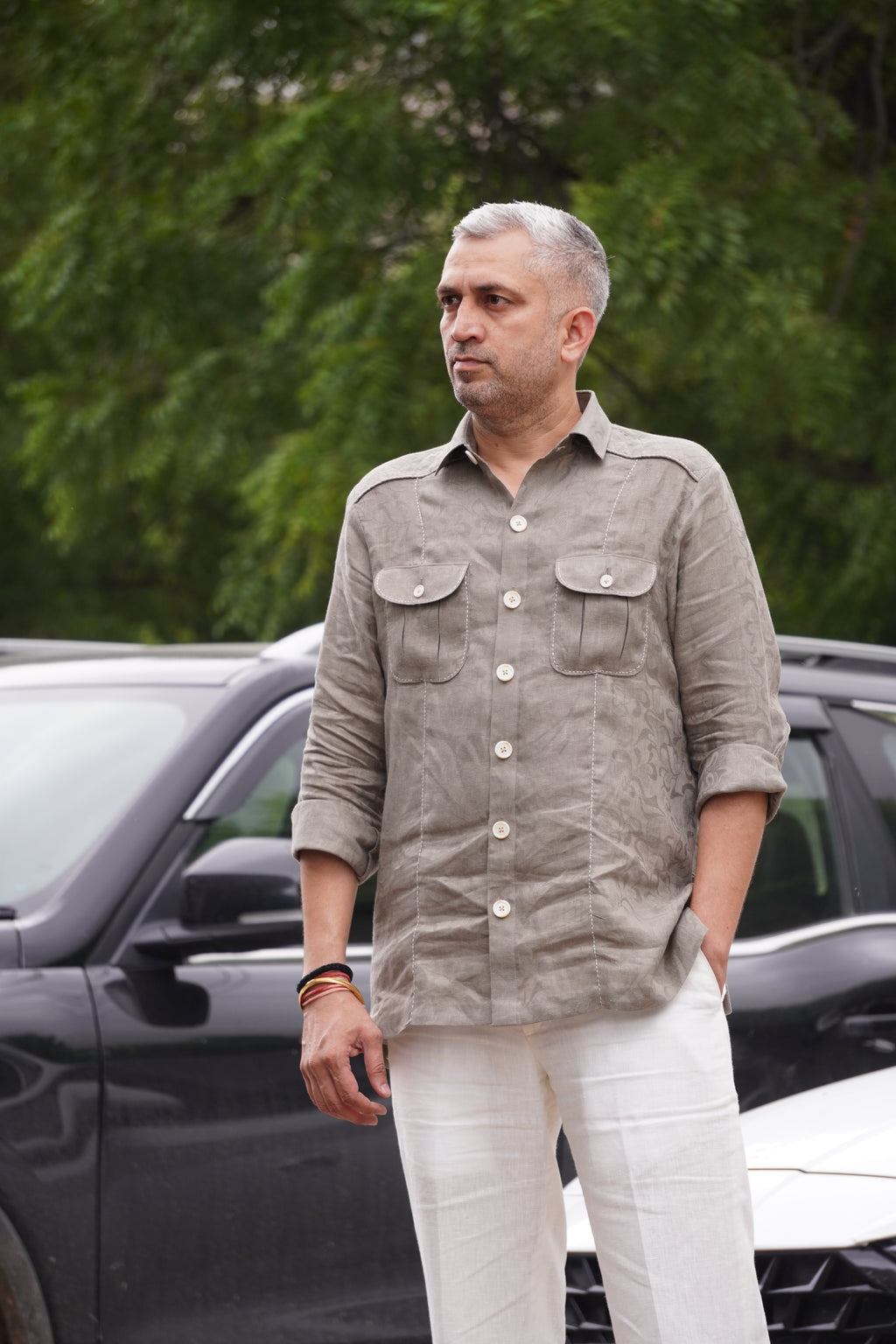 ROYYD Olive Green Linen Hunting Shirt