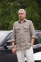 ROYYD Olive Green Linen Hunting Shirt