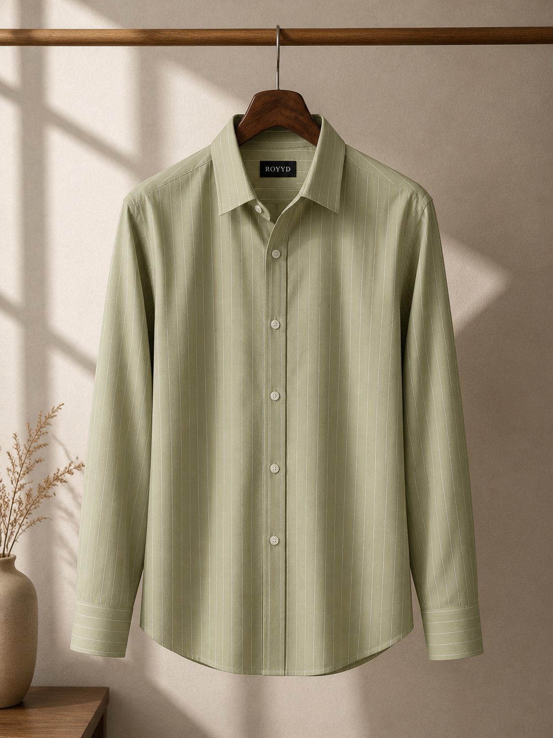 ROOYD Giza Strip printed premium formal shirt showing a classic button-down design with striped pattern in light and dark shades.