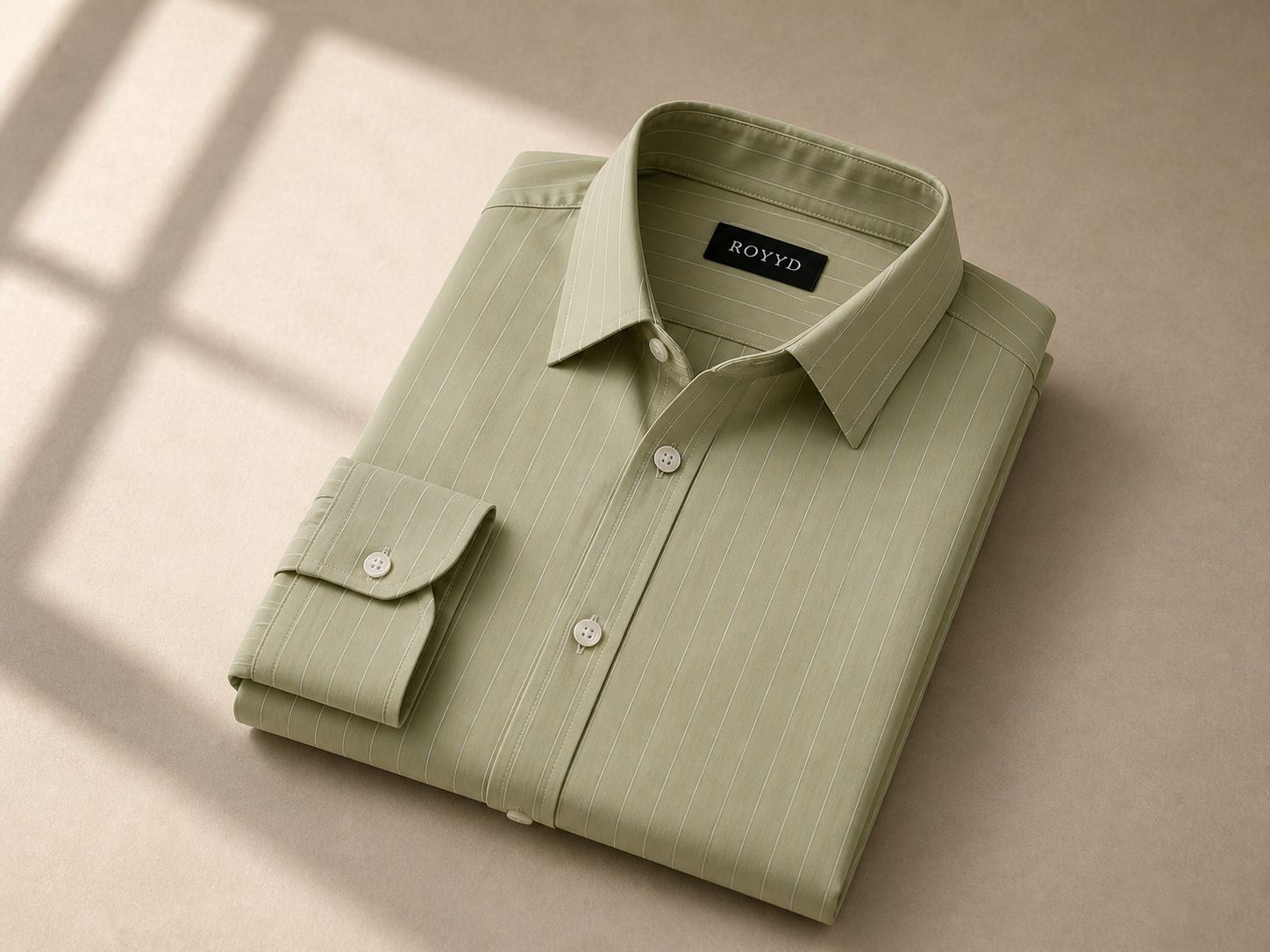 Green ROOYD Giza Strip printed premium formal shirt with a classic collar and button front, ideal for professional or formal occasions.
