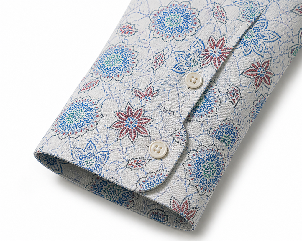 ROYYD Giza cotton printed casual shirt with a button-up front and floral pattern, suitable for everyday wear.