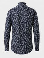 ROYYD Giza cotton printed casual shirt in white with geometric patterns, featuring a button-up front and collar.