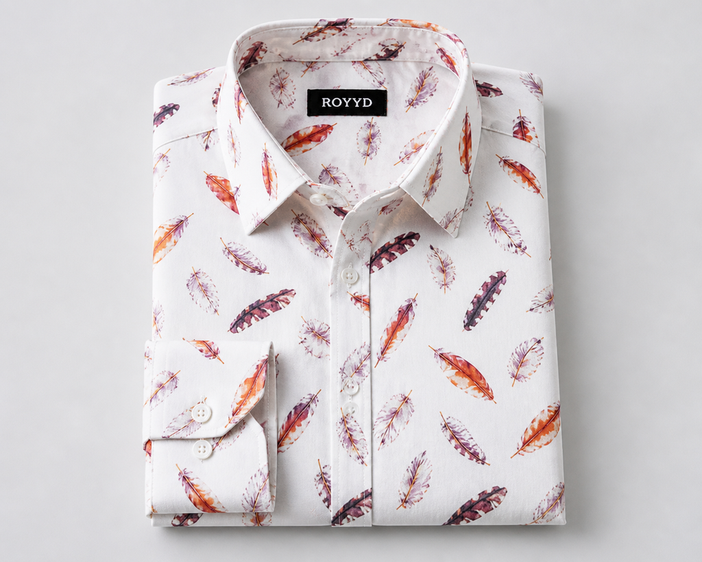 Royyd Giza cotton printed casual shirt, men's lightweight button-up shirt with colorful geometric pattern, short sleeves and collar.