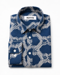 ROYYD printed casual shirt showing a button-down design with colorful abstract print, made from lightweight fabric.