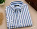 ROYYD Giza Premium Stripe Shirt showing a stylish men's shirt with blue and white stripes, casual fit, and button-down collar.