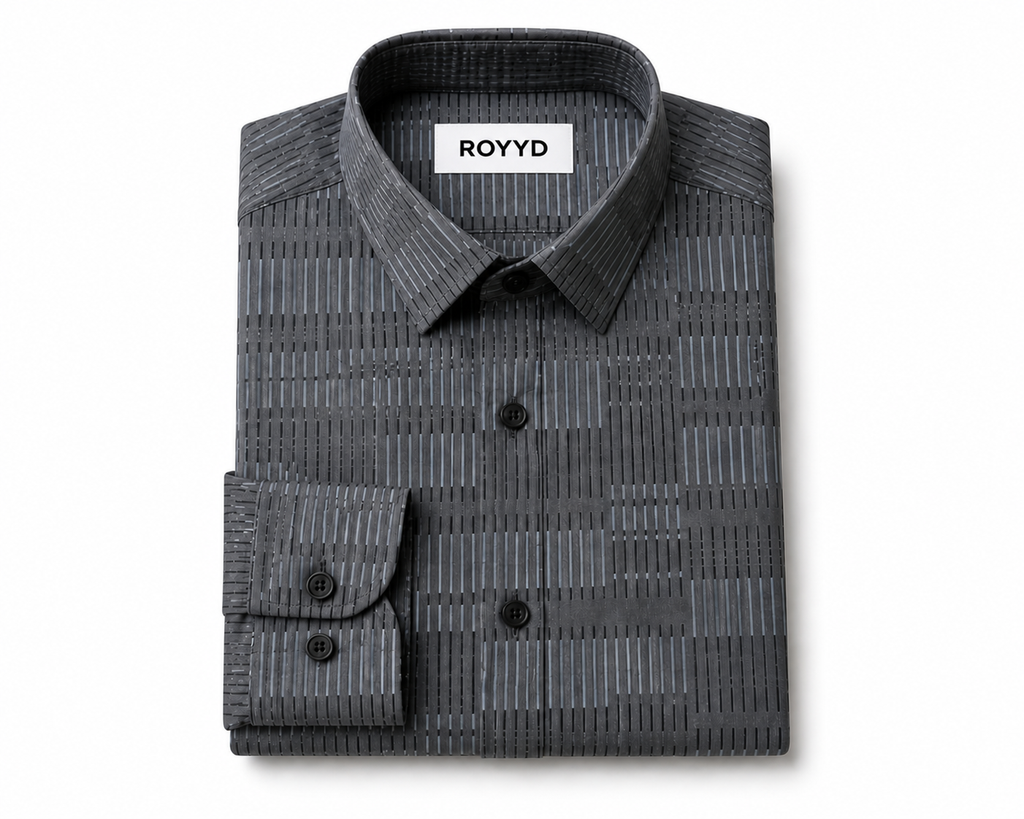 ROYYD Giza cotton printed casual shirt, front view showing vibrant pattern and classic collar, perfect for everyday wear