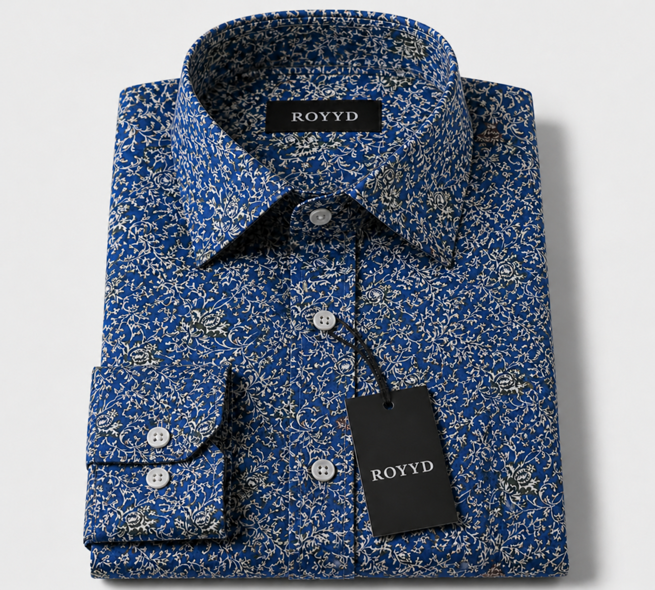 ROYYD Giza cotton printed casual shirt with short sleeves and button closure, featuring a vibrant geometric pattern.
