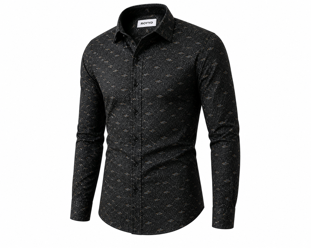 ROYYD Giza cotton printed casual shirt, men's short-sleeve shirt with geometric patterns, lightweight and comfortable fabric.