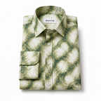 Green ROYYD Giza cotton printed casual shirt with a relaxed fit, featuring intricate patterns and a classic collar.