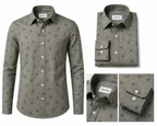 ROYYD Giza cotton printed casual shirt with intricate patterns and a classic collar, shown in a front view.